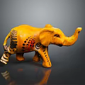 Yellow Elephant Decorative Sculpture with Colorful Patterns Black Dots and Spiral Designs