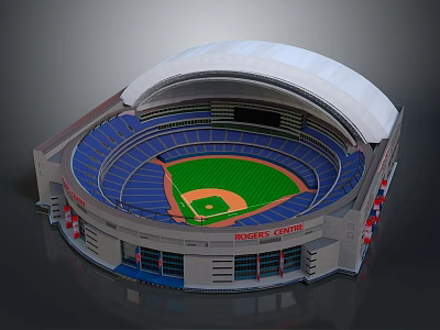 Rogers Center Baseball Stadium With Blue Seats Green Playing Field And Retractable Roof 3d model