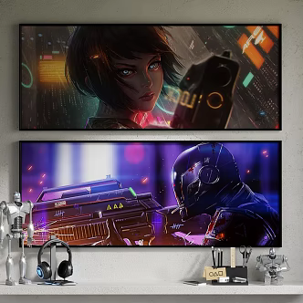Modern Figure Painting Cyberpunk Poster 3d model