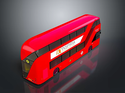 Red Double Decker City Bus Featuring INSPIRA Logo And Modern Exterior Design 3d model