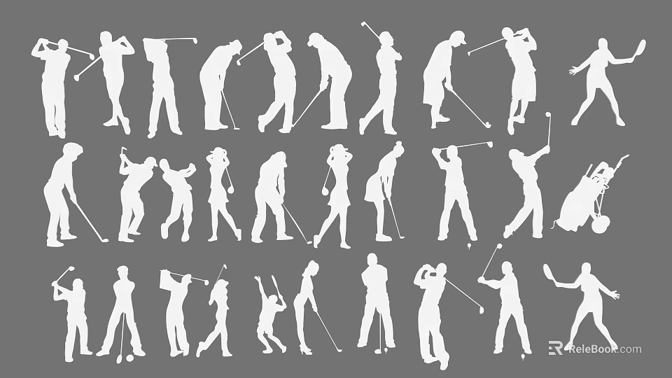 Stylish Golf Player Silhouette Wall Decor with Various Poses for Home Decoration 3d model 