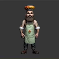 Man With Burger On Head Beard Green Apron Red Decoration Grey Background