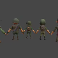 Four 3D Cartoon Men Soldiers Characters Standing In Different Military Uniforms