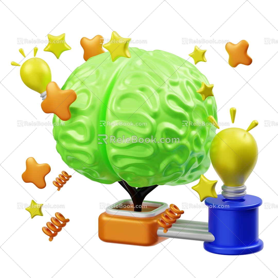 Modern Brain Cartoon Mind Idea Scene 3d model