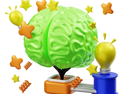 Modern Brain Cartoon Mind Idea Scene 3d model