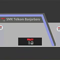Functional Desk White Display Blue LED Strip SMK Telkom Banjarmasin Black Box Red TS Logos