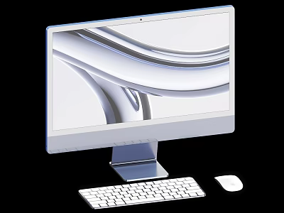 Modern All in One Desktop Computer With Abstract Wave Screen And Keyboard Mouse 3d model
