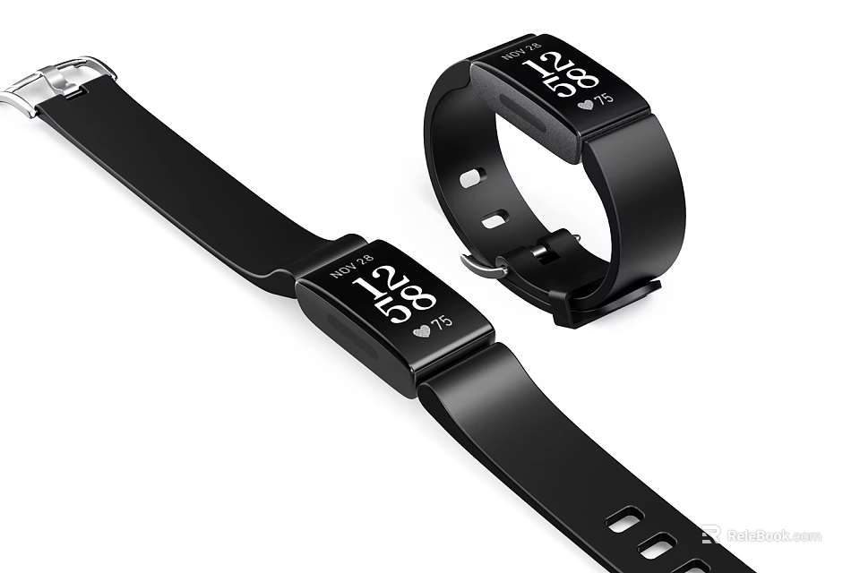 Modern Smart Fitness Bracelet With Black Strap Time And Heart Rate 3d model 