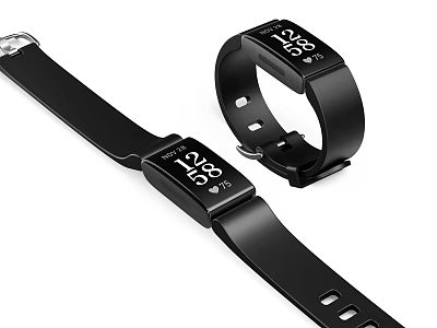 Modern Smart Fitness Bracelet With Black Strap Time And Heart Rate 3d model