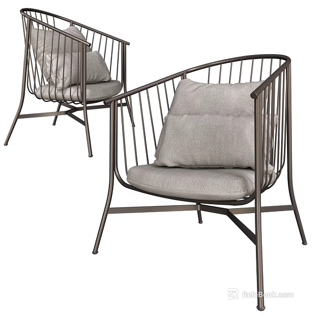 Modern Dining Chairs with Metal Frame Armrests and Gray Cushions for Stylish Space 3d model 