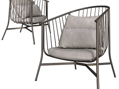 Modern Dining Chairs with Metal Frame Armrests and Gray Cushions for Stylish Space 3d model