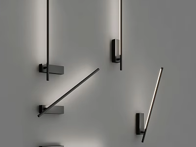 Modern Minimalist Wall Lamps With Long Strip Lights Black Metal Brackets On Gray Wall 3d model