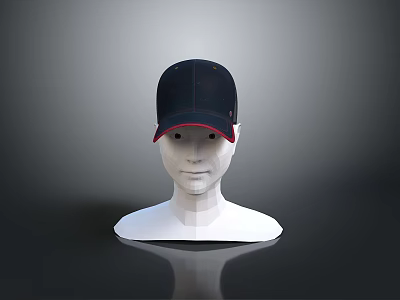 Modern Black Cap With Red Trim On Mannequin Head Gray Background 3d model