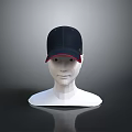 Modern Black Cap With Red Trim On Mannequin Head Gray Background 3d model