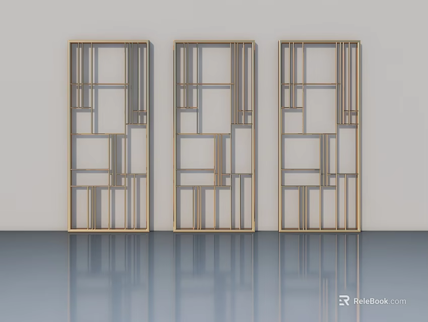 Three Modern Interior Swing Doors With Geometric Patterns And Metal Frames 3d model 