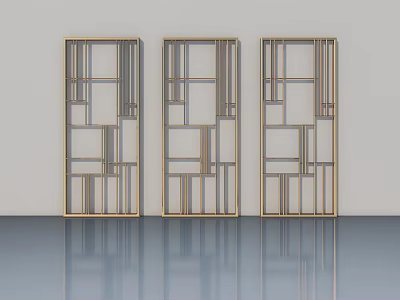 Three Modern Interior Swing Doors With Geometric Patterns And Metal Frames 3d model