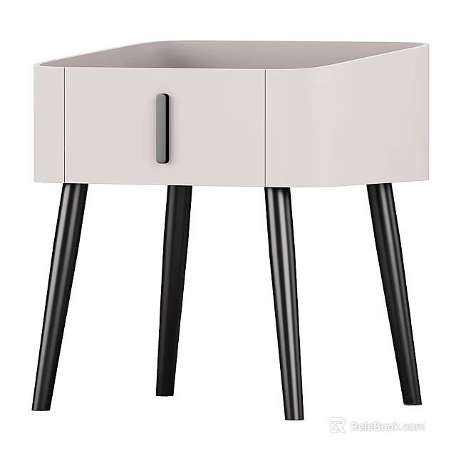 Modern Minimalist Nightstand With White Body And Black Slim Legs Design 3d model 