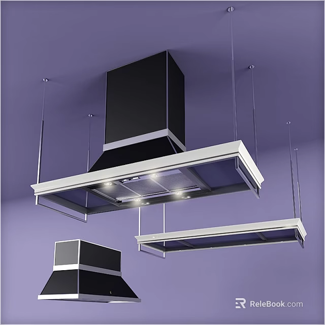 Modern Contemporary Kitchen Appliances With Black Silver Range Hoods And Lighting 3d model 