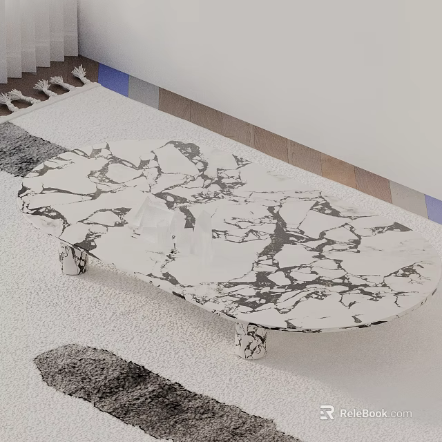 Modern Sofa Coffee Table Set With White Marble Texture And Living Room Rug 3d model 