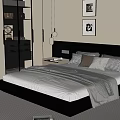 Modern Bedroom With Double Bed Upholstered Headboard Neutral Bedding And Framed Wall Art