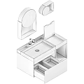Modern Bathroom Vanity With Red Cabinet Gray Countertop Faucet And Mirrors
