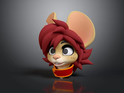 Cartoon Mouse Character With Red Hair Big Ears And Friendly Expression In Red Outfit 3d model