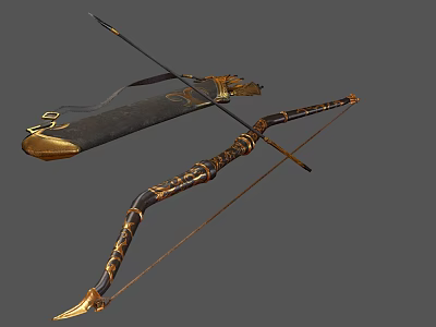 Ornate Decorative Bow With Gold And Black Design And Intricate Carvings 3d model