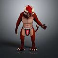 Mythical Creature Character With Red Horns Brown Muscular Body Black Shorts And Tail