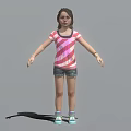Game Movie Character Young Girl Wearing Pink White Striped T-Shirt Blue Denim Shorts And Sneakers