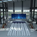 Large Event Venue Interior With White Chairs And Blue Stage Screen