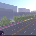 Wide Municipal Road With Two Way Lanes Yellow Dividing Lines Street Lights Trees And Vehicles