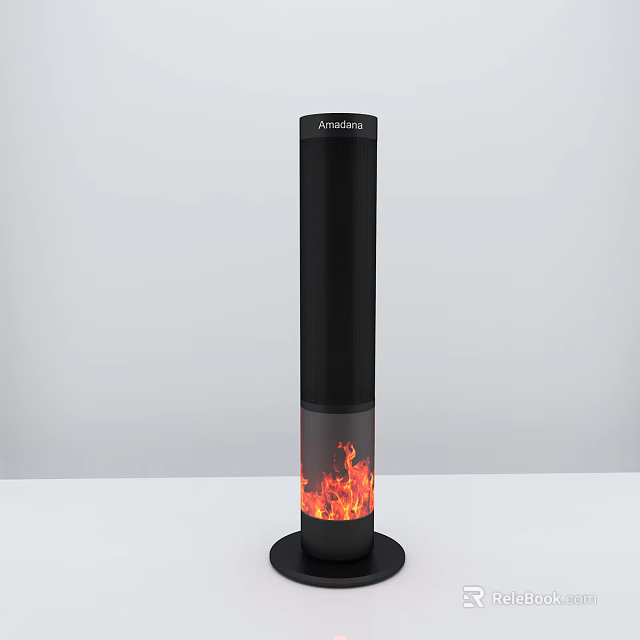 Black Column Shaped Public Heating Facility With Realistic Flame Effect For Outdoor Areas 3d model 
