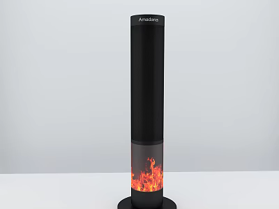 Black Column Shaped Public Heating Facility With Realistic Flame Effect For Outdoor Areas 3d model