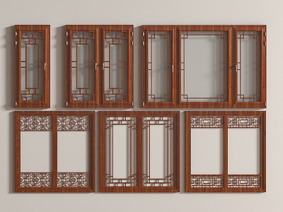 Chinese-style Flower Window Combination 3d model