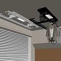 Ceiling Mounted Clothes Drying Rack With Hanging Clothes And Window Blinds In Interior