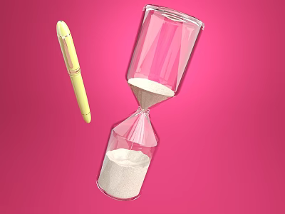 Stylish Decorative Ornament Set with Hourglass and Pen on Pink Background 3d model
