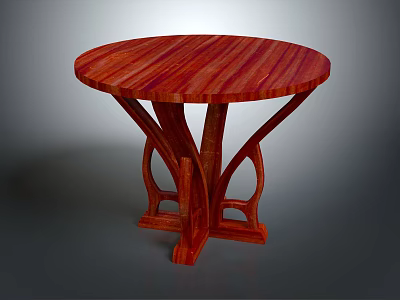 Classic Red Round Wooden Table With Smooth Surface And Crossed Legs Design 3d model