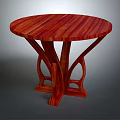 Classic Red Round Wooden Table With Smooth Surface And Crossed Legs Design