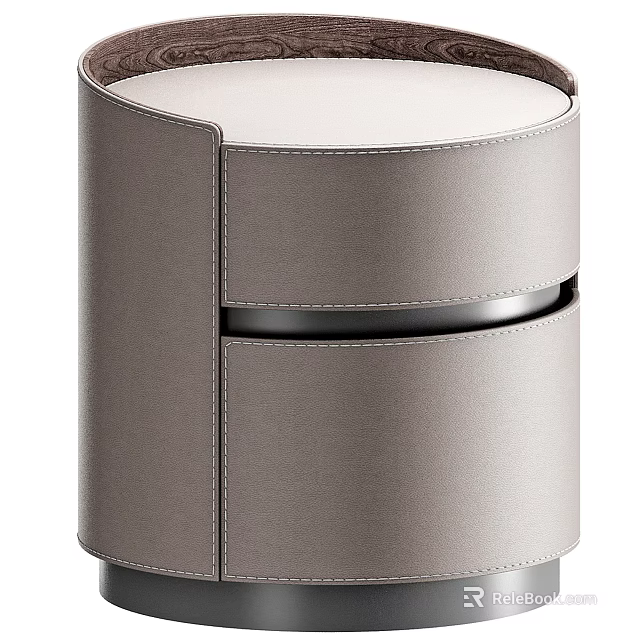 Modern Minimalist Leather Bedside Table With Round Surface And Drawer Storage 3d model