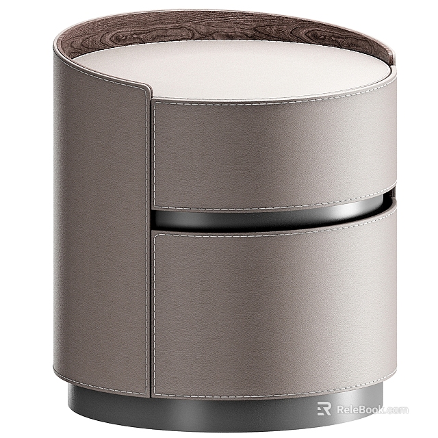 Modern Minimalist Leather Bedside Table With Round Surface And Drawer Storage 3d model 