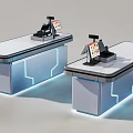 Modern Two Checkout Counters With LED Lighting And POS Machine Display Screen 3d model