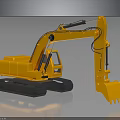 Yellow Toy Excavator With Tracks And Front Bucket On Black Background