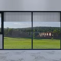 Stylish Window Blinds Featuring Green Lawn And Distant Buildings Outdoor View