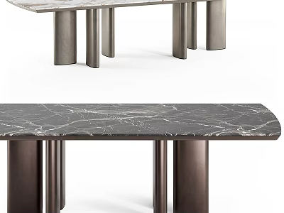 Modern Marble Top Table with Natural Vein Patterns and Metal Cylindrical Legs Design 3d model