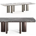 Modern Marble Top Table with Natural Vein Patterns and Metal Cylindrical Legs Design