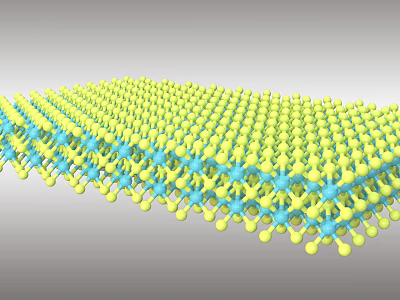 Molecular Structure Model With Yellow And Blue Atomic Spheres In Grid Pattern 3d model