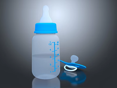 Transparent Baby Bottle With Blue Cap Measurement Scale And Silicone Nipple 3d model