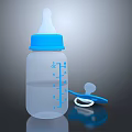 Transparent Baby Bottle With Blue Cap Measurement Scale And Silicone Nipple