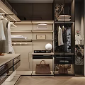 Modern Closet Interior Design With Clothes Bedding Bags And Marble