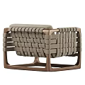 Modern Comfortable Lounge Chair With Wooden Frame And Beige Woven Upholstery